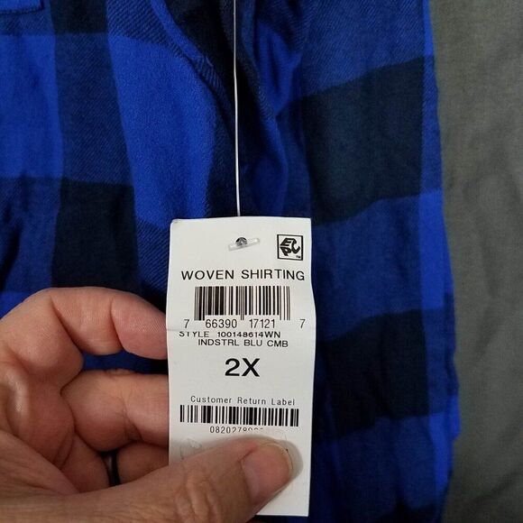 Style & Co Plus Size 2X Buffalo Plaid Blue Black Button Down Shirt New With Tags - Picture 15 of 15